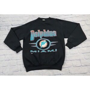 Miami Dolphins Sweatshirt MENS L Black NFL Football Crewneck VTG MADE USA 90s